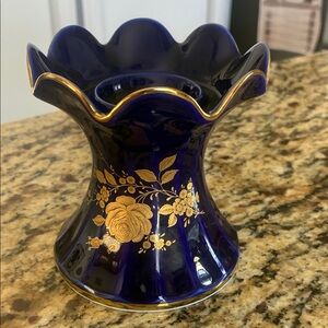 Royal Blue and Gold Floral Vase